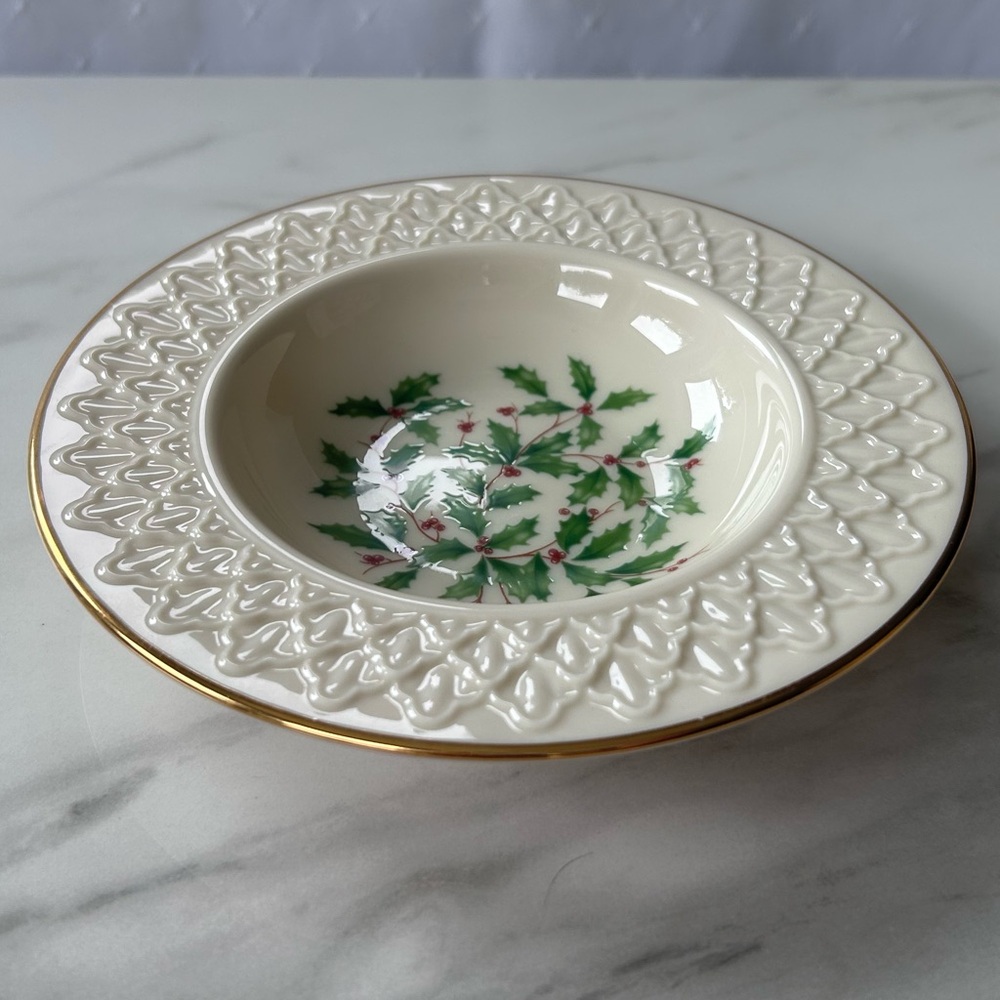 Vintage Lenox Jacquard Holiday Holly Berry Fruit/Dessert Bowl - Picture 5 of 16